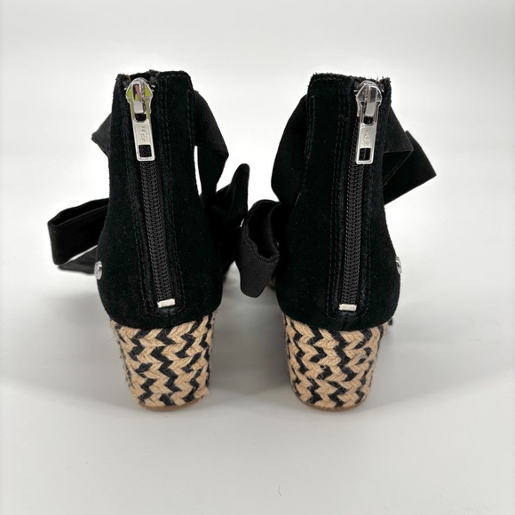NWOT UGG Women's Yarrow Black Suede Espadrille Wedge Sandals Ankle Bow Straps - Picture 7 of 9